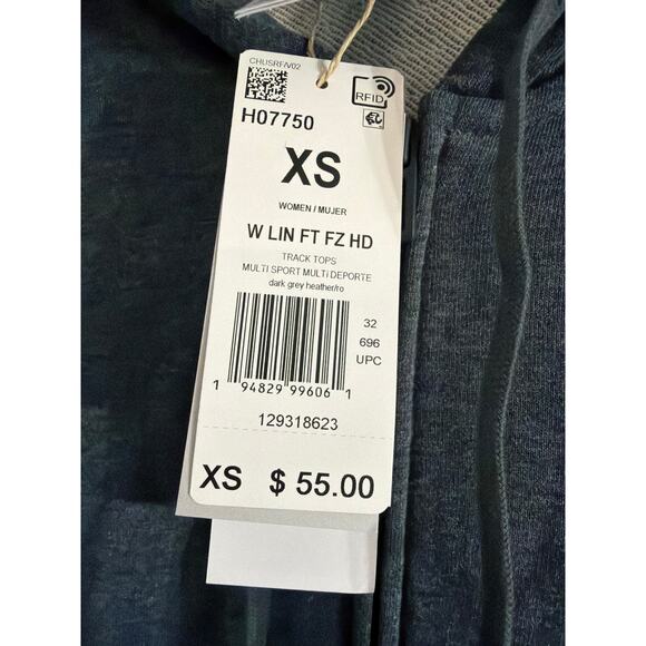 Adidas Women's Grey & Pink Full-Zip Logo Hoodie Size Extra Small XS New - Picture 3 of 5